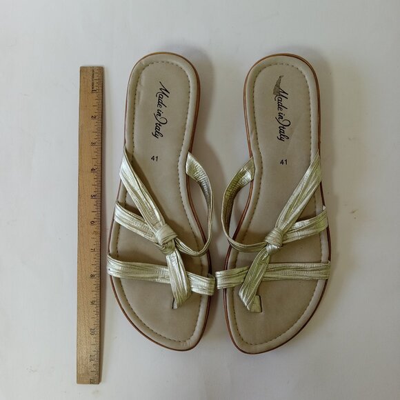 Made In Italy Gold Twist Slip On Sandals Women's Size 10 Euro 41 - Picture 2 of 10